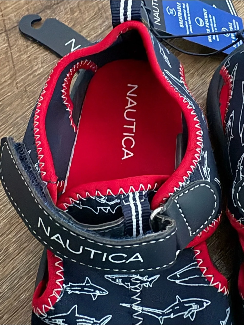 Nautica Kids Navy Shark Print Water Shoes with Red Trim